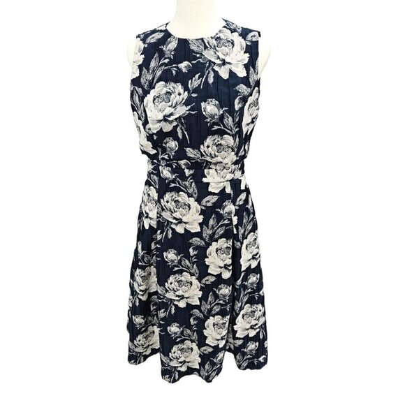 Eva Mendes Cut Out Dress Size 4 Crinkle Textured Floral Stretch Umbrella Blue - Picture 14 of 15